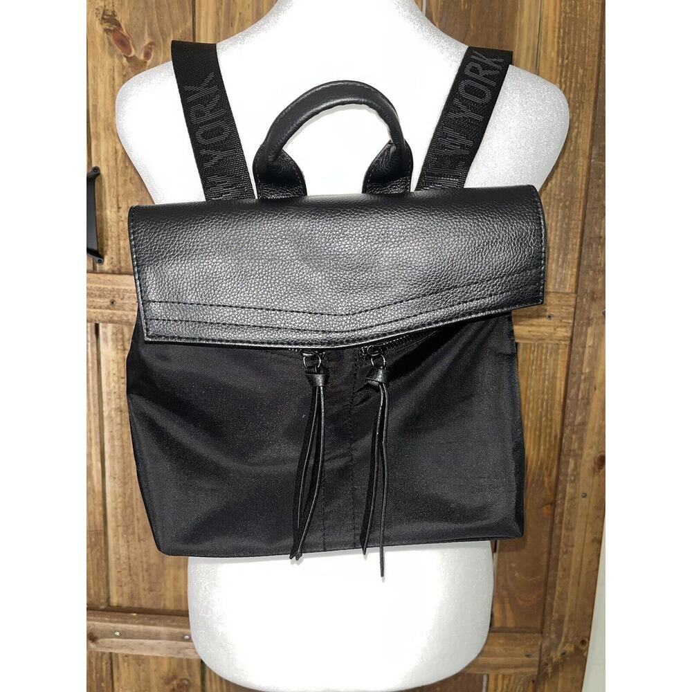 Botkier New York Small Nylon Faux Leather Backpack Flap Snap Adjustable Straps